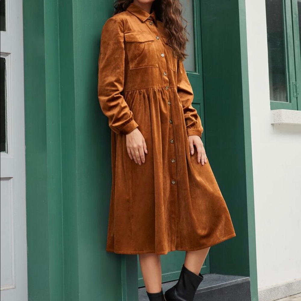 corduroy burnt orange dress.